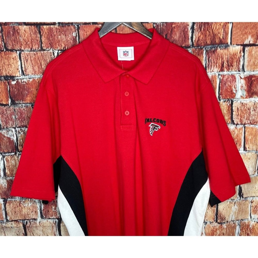 NWT Atlanta Falcons ATL NFL Football Men’s XL Red Black Short Sleeve Polo Shirt